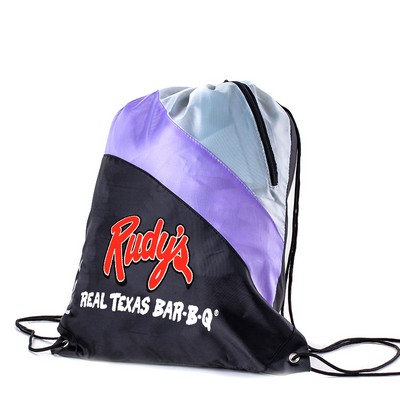 Full-Color Nylon Drawstring Backpack with Zipper Pocket